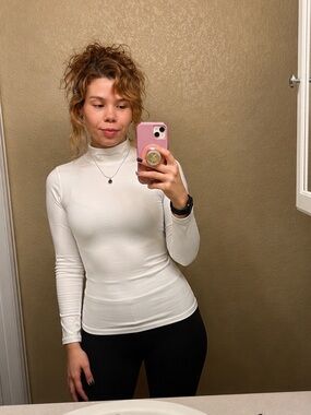 Amazon Women's Long Sleeve Mock Neck Top in White